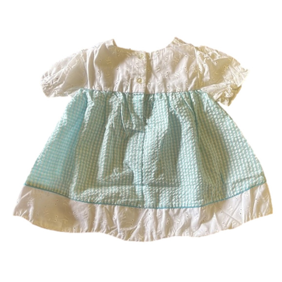 NEW Vintage Toddler Blue Plaid Seersucker White Eyelet Cottagecore Prairie Dress - Picture 5 of 6